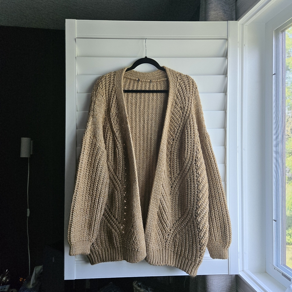 Oversized Tan Knit Cardigan
